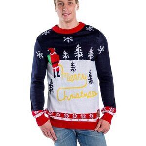 Tipsy Elves Men's Yellow Snow Ugly Merry Christmas Sweater Santa Peeing Size M